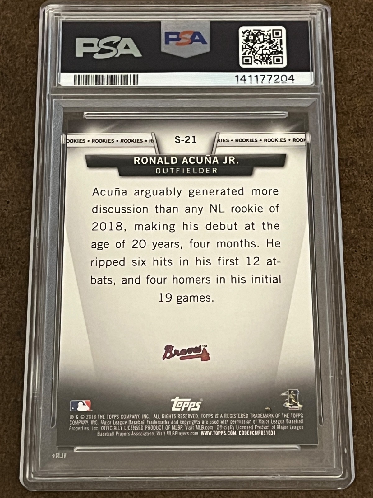 2018 Topps Update Topps Salute - #S-21 Ronald Acuna Jr (RC) Braves Mint MT PSA 9 view 4