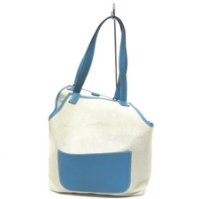 Hermes Jardiniere PM Bag Toile Ashes Clemence Blue Natural #KN1100