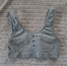 Women s M Blue Ribbed Knit Button Accent Pull...