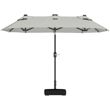 Outsunny Double-sided Patio Umbrella with Solar Lights, Base, Tilt, Gray