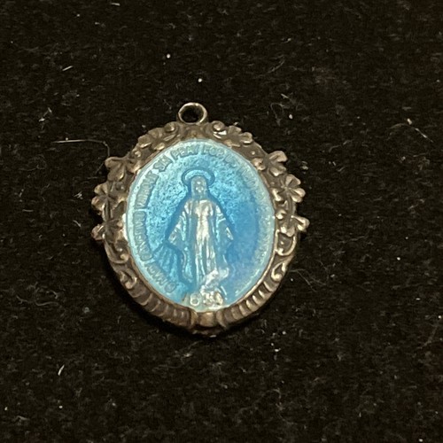 VTG CREED STERLING VIRGIN MARY 1830 MIRACULOUS MEDAL 925 PENDANT BLUE ...