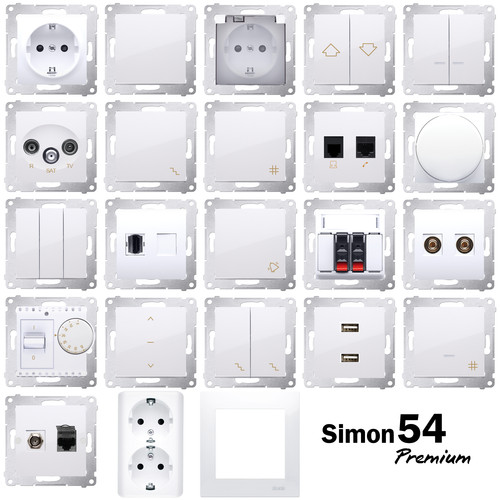 Simon 54 Premium blanco polar enchufes USB HDMI interruptor botón marco UP con LED