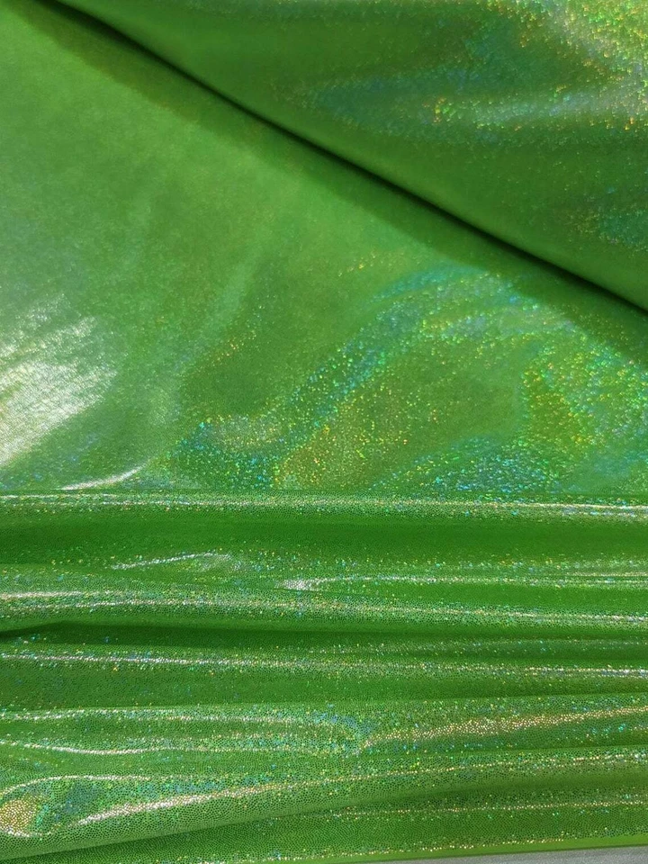 Tela Vendida Por Yarda Neón Verde Brillante Iridiscente Holograma Brillante Elástico  Foto 4 de 4