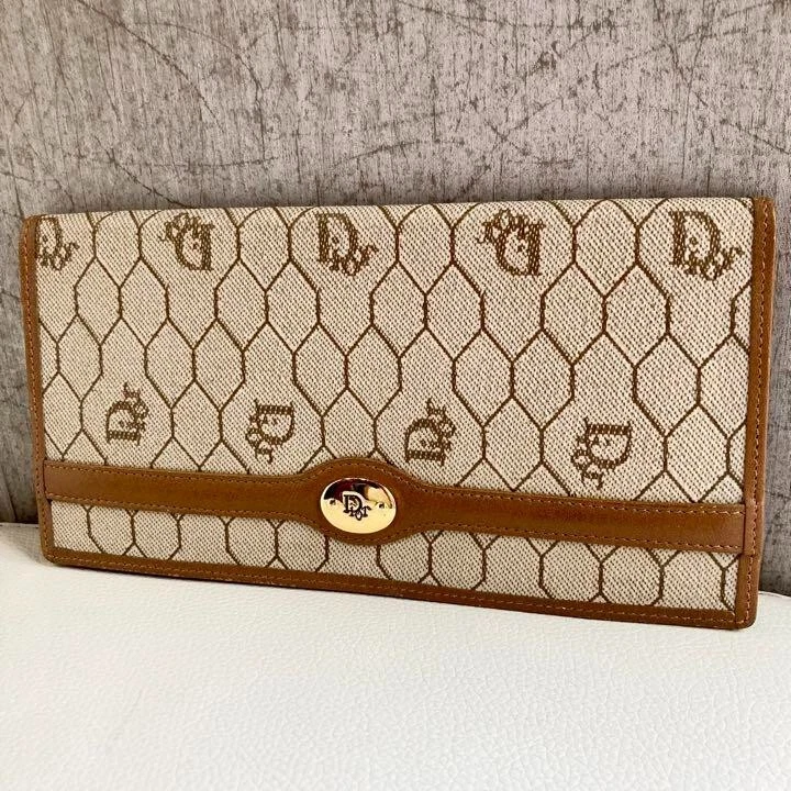 Portefeuille long Christian Dior nid d'abeille marron luxe créateur bon état