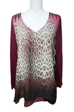 Poeme Citron Medium Top Knit Blouse Tunic Multicolor Boho Art Animal Print L