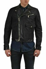 Dsquared2 Men's Dark Gray Leather Trimmed Denim Jacket US S IT 48