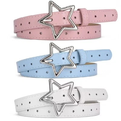 Waist Belt For Kids Girls Faux Leather Petite Slim Star Buckle Adjustable Teen