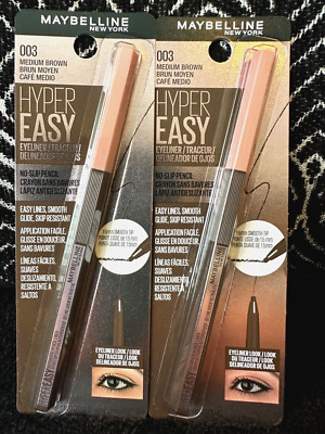  2pk MAYBELLINE HYPEREASY MEDIUM BROWN 003 PRECISE TIP TWIST-UP PENCIL EYELINER