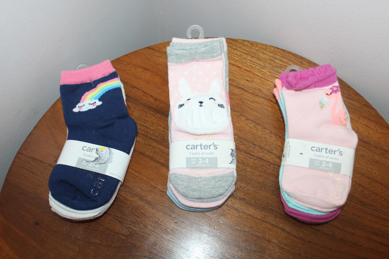 CARTER'S TODDLER GIRL SOCKS 9 PAIRS (3 SETS OF 3) VARIED COLORS SIZE 2-4