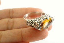 Oval Yellow Citrine Ornate 925 Sterling Silver Ring 6.25 7.25 8 9