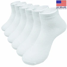 6 Pairs For Mens Ankle Quarter Cotton Casual White Crew Socks Low Cut Size 9-13