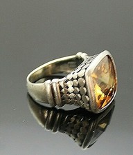 IMPRESSIVE FACETED CITRINE HIGH SETTING STERLING SILVER COCKTAIL RING SIZE 8.25