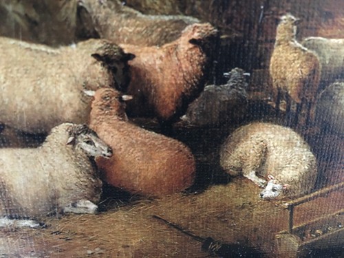 Sheep In Barn Vintage Antique Farmhouse Style Painting Print Canvas Framed - Picture 5 of 7