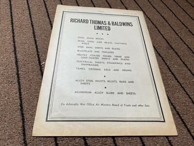AC5 WERBUNG 11X9 RICHARD THOMAS & BALDWINS LIMITIERT - KOHLE. SILCA BRICKS ETC.