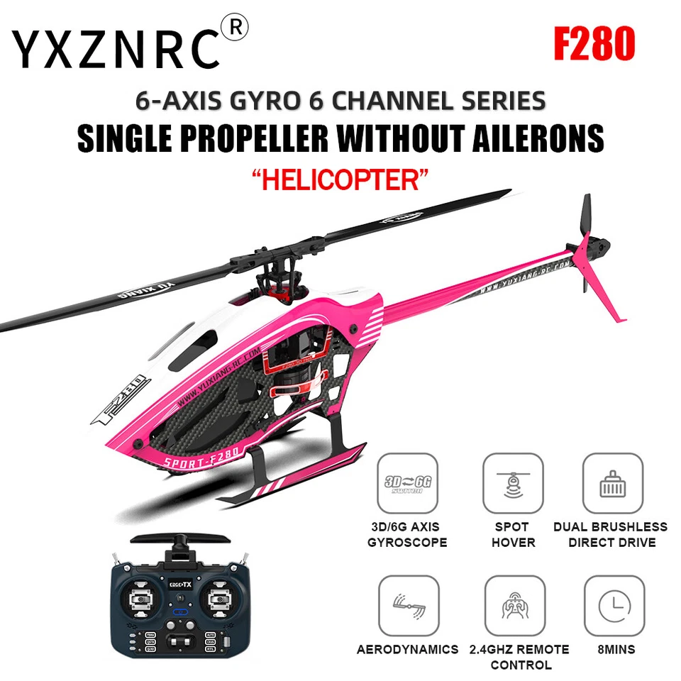 YXZNRC F280 RC Helicóptero 2.4G 6CH 3D 6G Sin escobillas 6 Ejes Giroscopio BNF/RTF Avión Foto 4 de 4