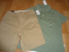 NWT small 6-7 Gap outfit green two button shirt S 6-7 and beige shorts shorts 7