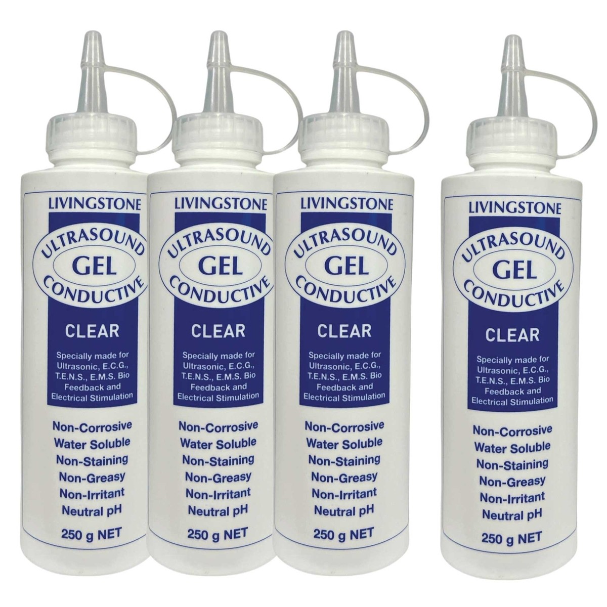 4x 250ml Conductive Ultrasound Lubricating Gel Livingstone