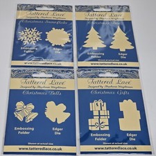 Lot Of 4 Tattered Lace Christmas Bells Snowflake Gifts Tree Embossing Folders