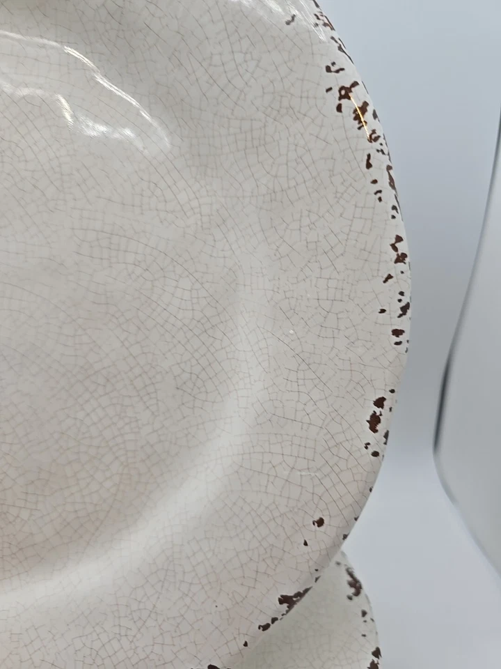 Set Of 4 IL Mulino Dinner Plates Rustic Crackle Ivory 100% Melamine  11" - Imagem 3 de 4