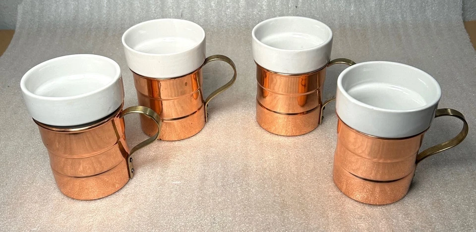 Juego de tazas de colección de 4 piezas con inserciones de cerámica de cobre macizo asas de latón Mervyn's Foto 3 de 4