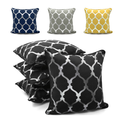 Arabesque Silver Foil Geometric Cushion Cover 43x43cm Scatter