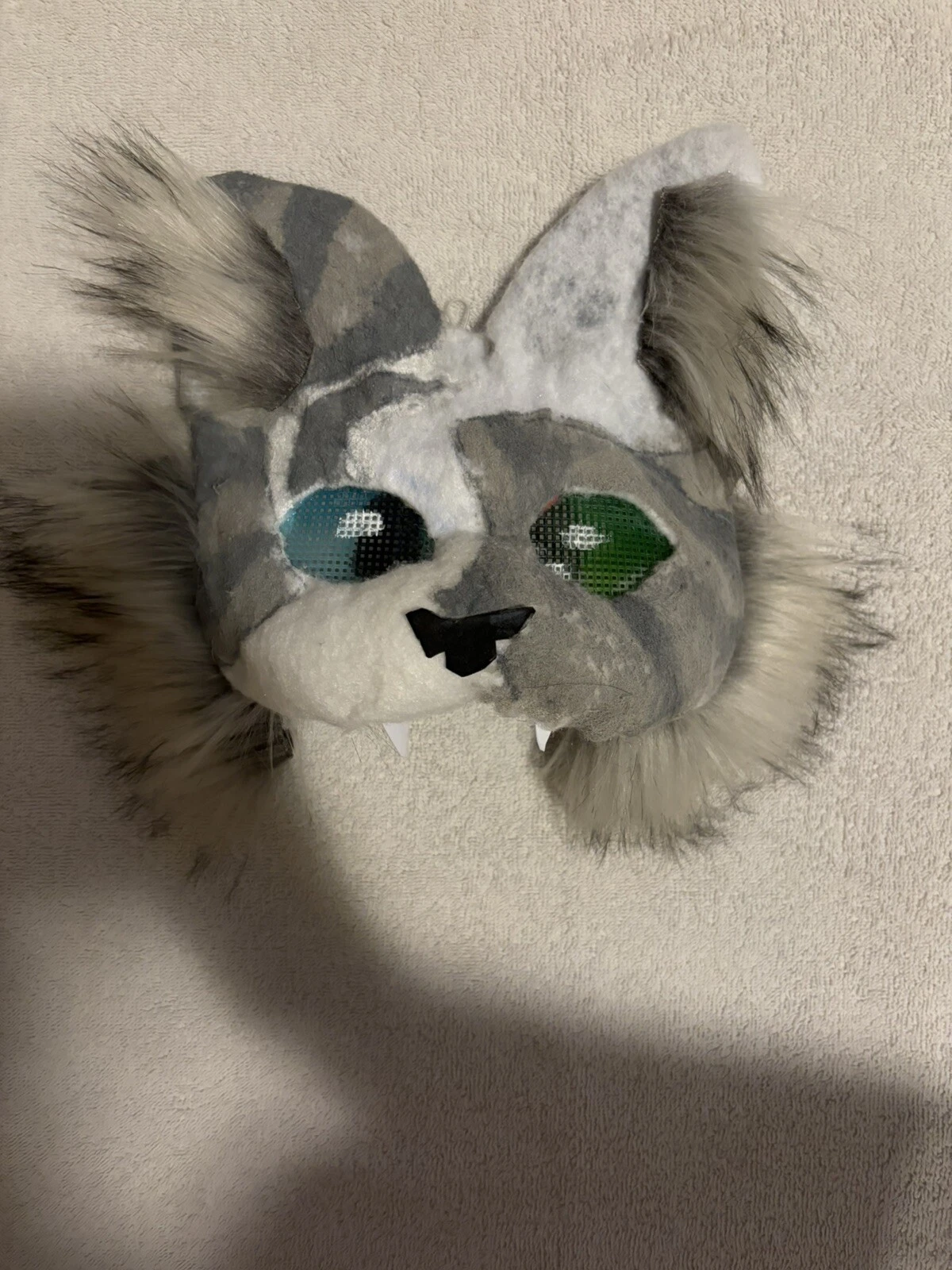 White And Grey Tabby Cat Mask With Fur, Lined, Handmade + High Quality