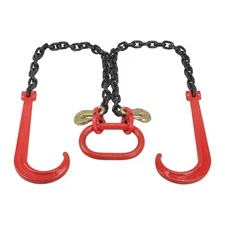 G80 3/8" x 3' FT V Bridle Tow Recovery Chain w/15" J-Hook & Grab Hook 7100 lbs