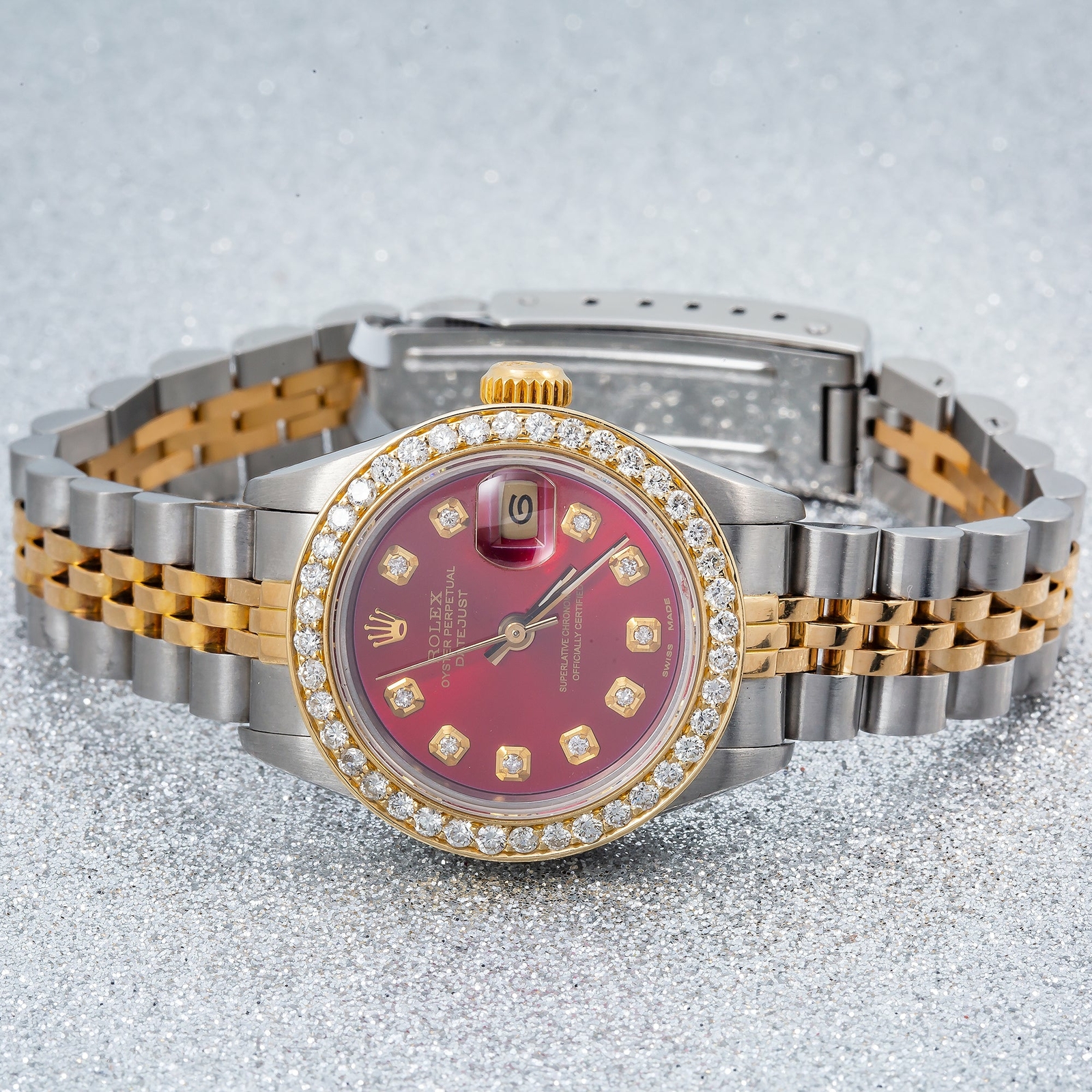 ROLEX DATEJUST 26MM 69173 RED DIAMOND DIAL TWO TONE JUBILEE BRACELET