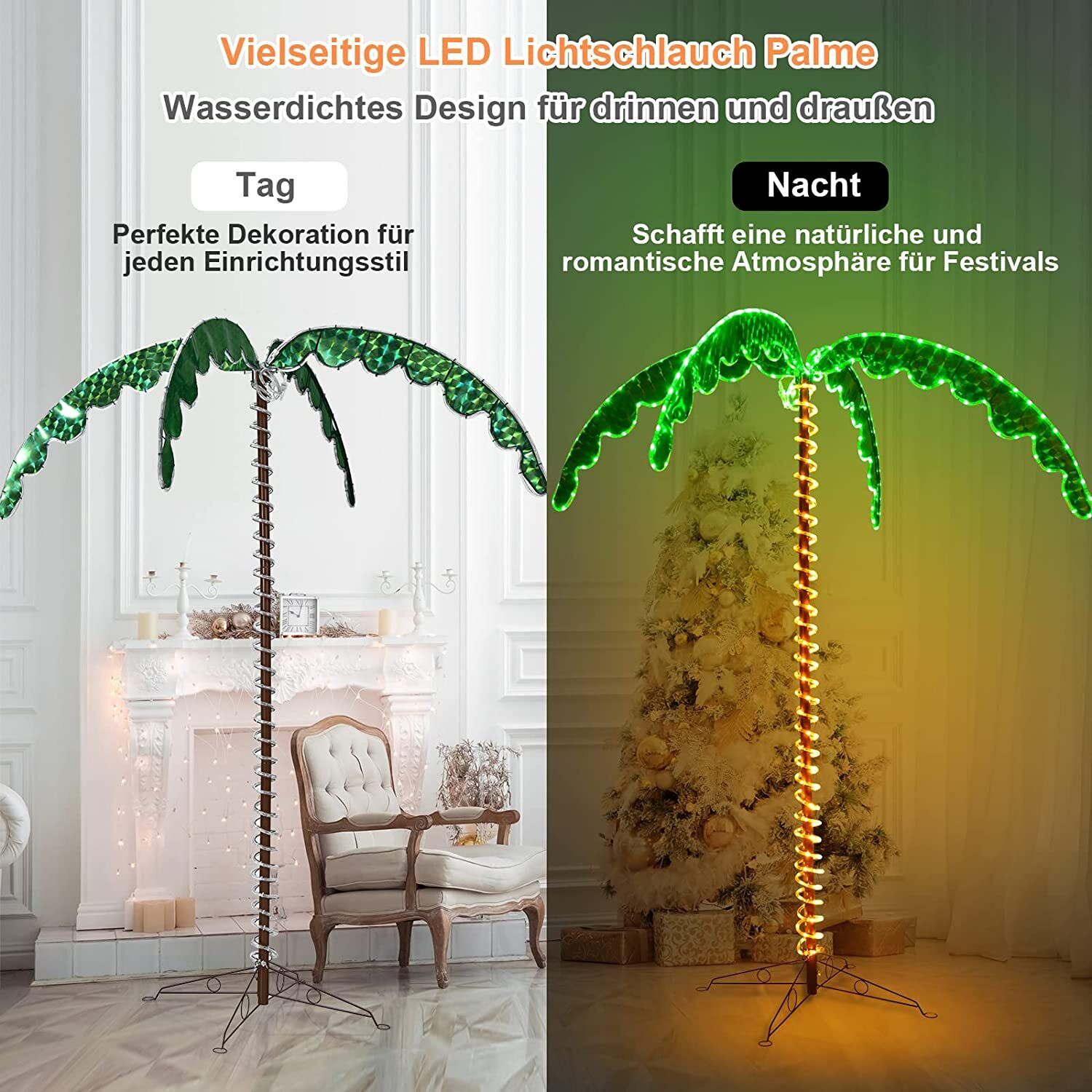 Kunstpflanze mit LED Kokosnussbaum Dekobaum Palme Beleuchtet 154 cm 218 cm