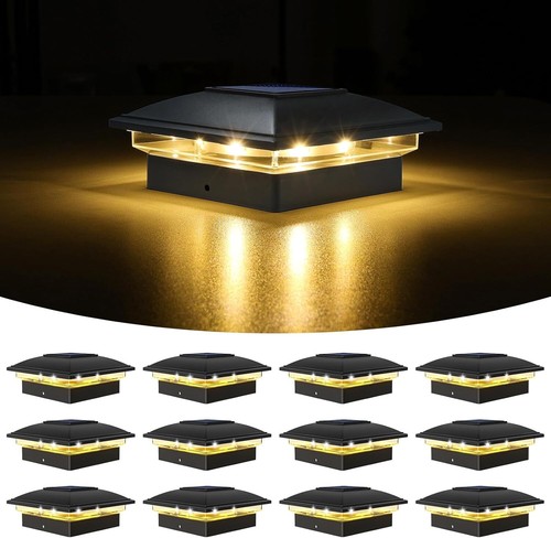 Black Deck Post Cap Light Solar Powered with Warm White for Garden/Patio/Porch