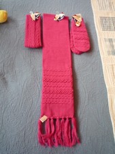3 Piece Set Girl's Ages 4-14 Years Fuchsia Knit Neck Scarf, Head Band, Mittens