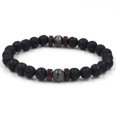 Schwarzes Lava-Stein Armband für Damen und Herren mit natürlichen vulkanischen R