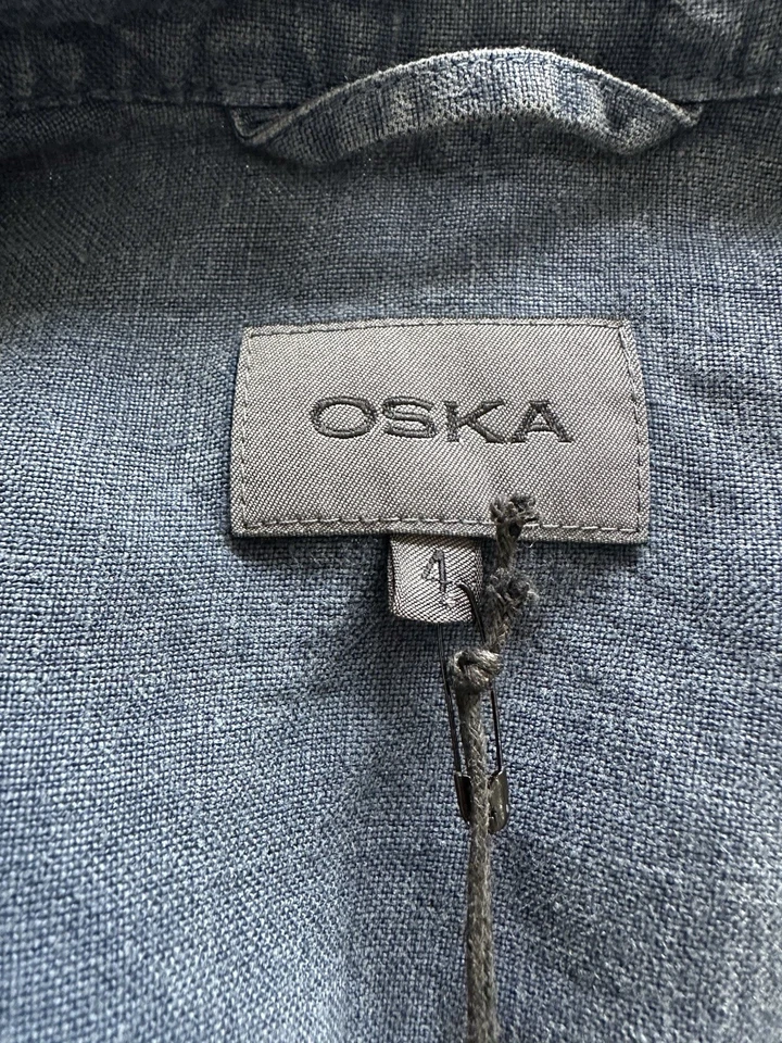 Oska BNWT Blue 100% Linen Jacket Size 4 UK 16-18 Pockets Longline - Image 2 of 4