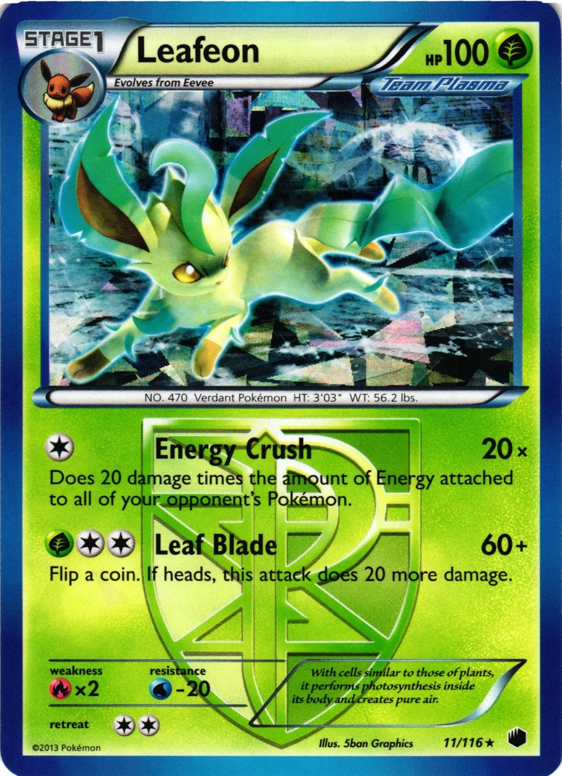 Pokemon TCG Leafeon 11/116 Cracked Ice Holo Rare LP