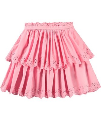 Molo Girl's  5-6 Skirt Brianna Pink Lemonade Eyelet Ruffle Tiered Pull On