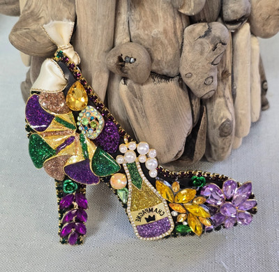 Rhinestone Jeweled High Heal Shoe Mardi Gras II Ornament and/or Suncatcher Hmade