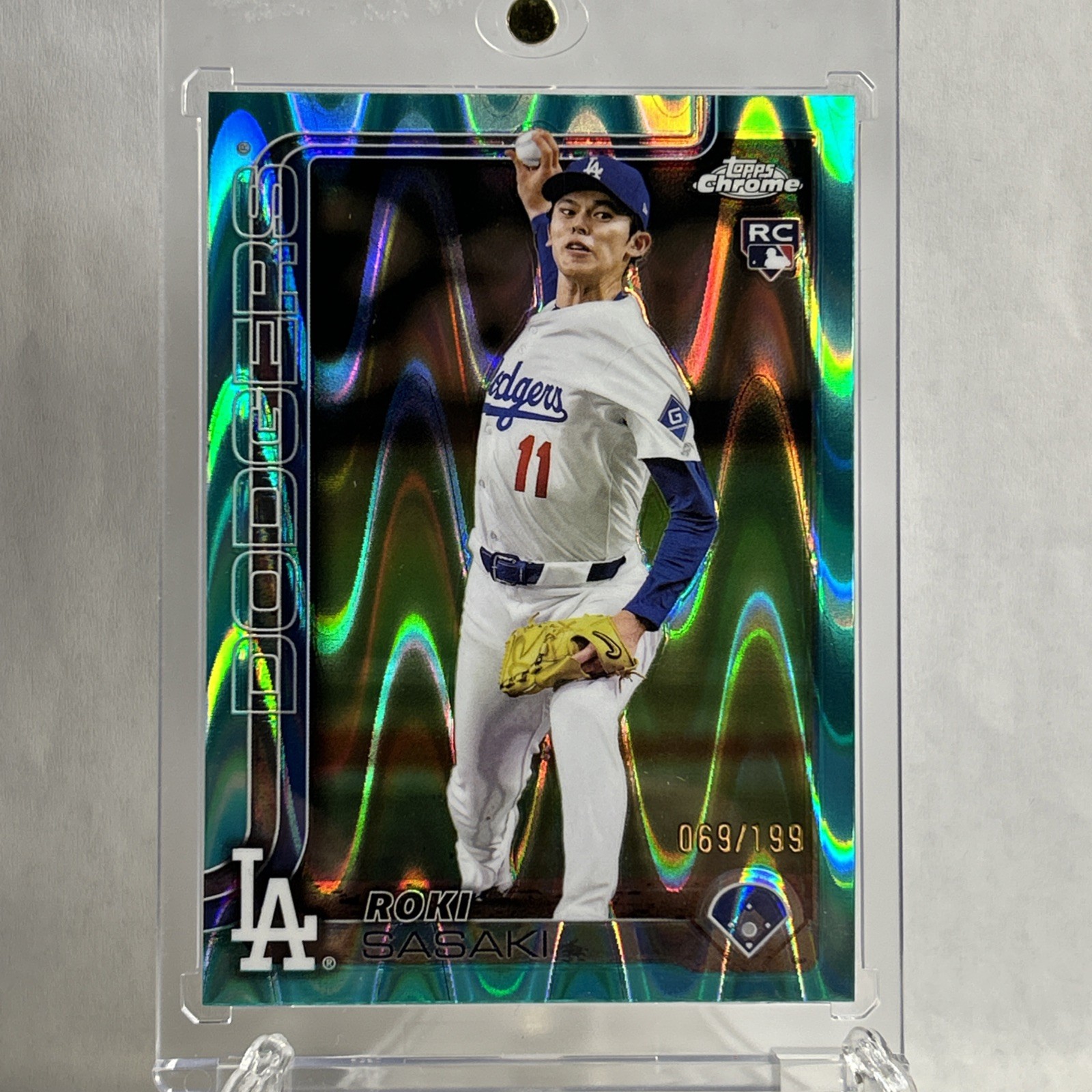 2025 Topps Chrome Aqua Raywave #217 Roki Sasaki RC Rookie /199 Dodgers