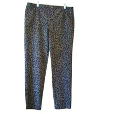 J JILL Straight Leg Cotton Spandex Pant Black White Floral 10