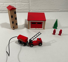 Vintage BRIO FIRE STATION 33579 Firehouse Firetruck Fireman Wooden Railway Train