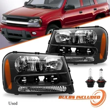 For 2002-2009 Chevrolet Trailblazer Black Headlights Assembly w/Bulb L+R Sets