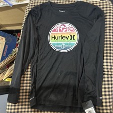 Hurley Youth Boy's UPF 50 H2O Dri Fit Long Sleeve Rash Guard Swim Top Black