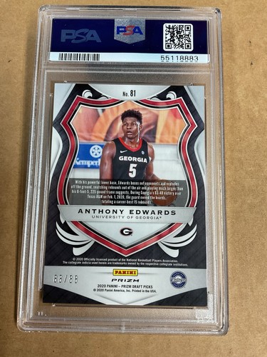 2020 Panini Prizm DP / Anthony Edwards 88 of 88 / Red Choice #81 / PSA 10 - Picture 2 of 3