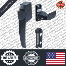 Push Button Screen Storm Door Latch Handle Set Night Lock Lever Metal Door Black