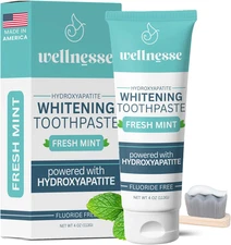 Wellnesse Whitening Hydroxyapatite Toothpaste with Xylitol, Natural Fluoride-Fre