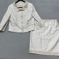 Escada Skirt Suit Womens 44 US L White Beige Metallic Shimmer Classy Floral