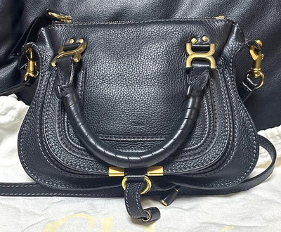 Chloe Marcie Handbag Shoulder Bag Black Leather Authentic Women w/DustBag