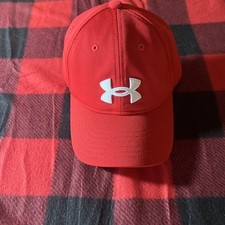 Under Armour Youth Red White Flex Fitted Baseball Hat Cap Big Logo Small/Medium