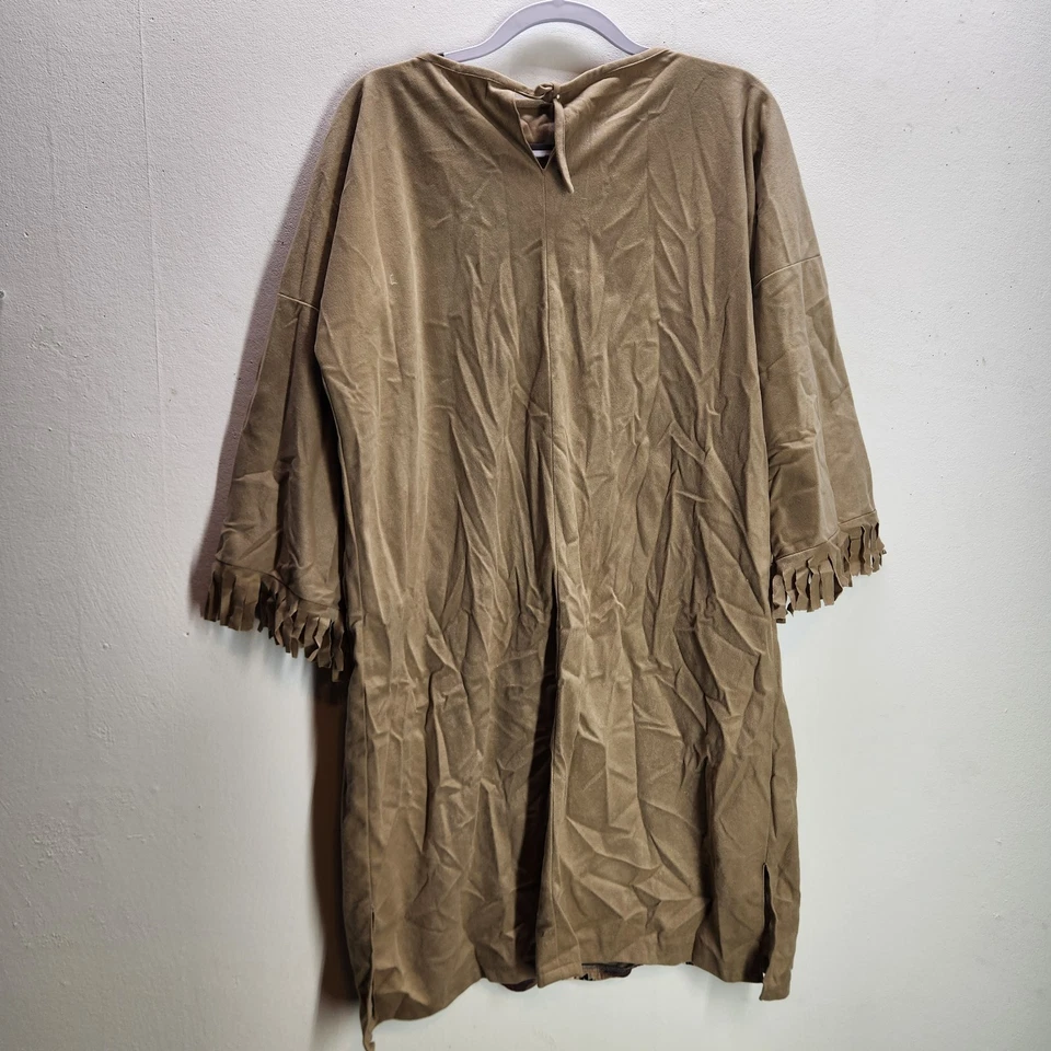 Túnica de lona vintage feita à mão com tema nativo americano design tribal grande e franja - Imagem 4 de 4