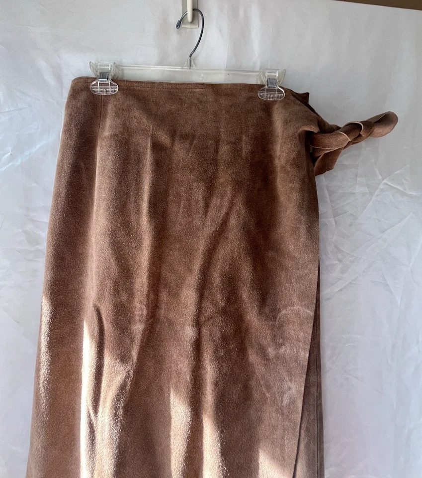 Ralph Lauren Envolvente Gamuza Cuero Falda Concho Corbata Cintura Midi Vintage Country Foto 2 de 4