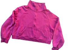 Women  s Pink Quarter Zip Pullover XL Fleece Mock Neck Sweatshirt Cropped Yoga